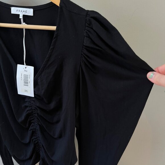 Frame Agnes Ruched Knit Top Noir Black Size L - Picture 2 of 7